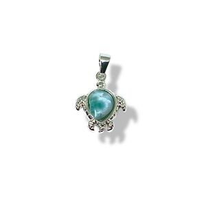Larimar Stone Sterling Silver Turtle Pendant